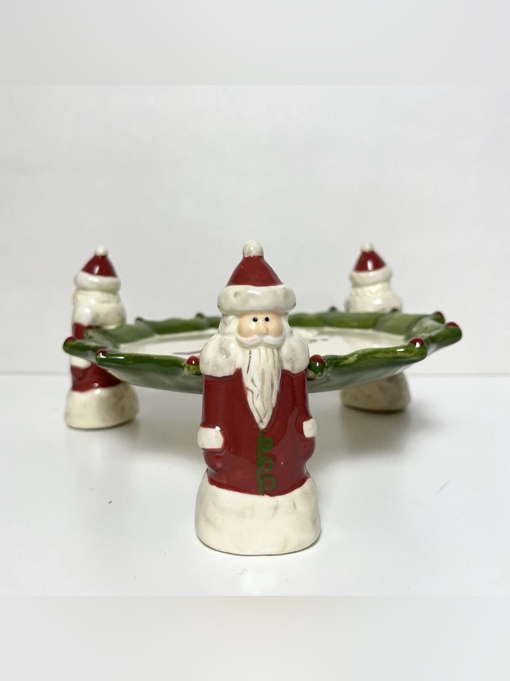 Foreside Ceramic Plate Three Footed Santas Cookies Dessert Christmas Holiday